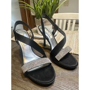 Nina Black Dress Sandals Rhinestone‎ Heels Evening Party Shoes Size 8M